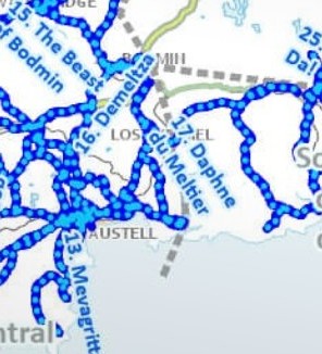 Close up of Fowey area on Cornwall Gritting map